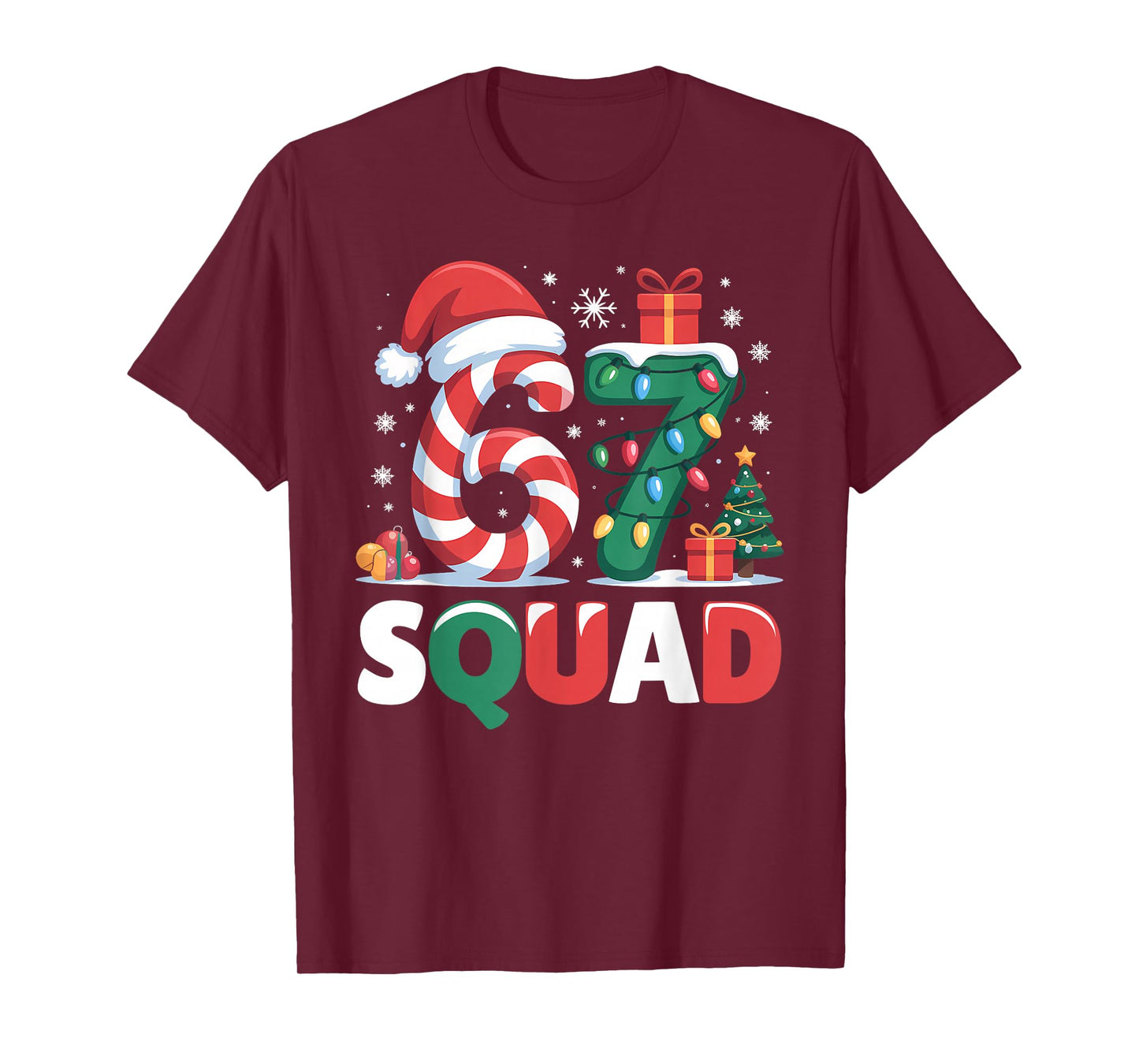 Christmas 67 Squad Brainrot Funny Candy Cane Lights Holiday T-Shirt