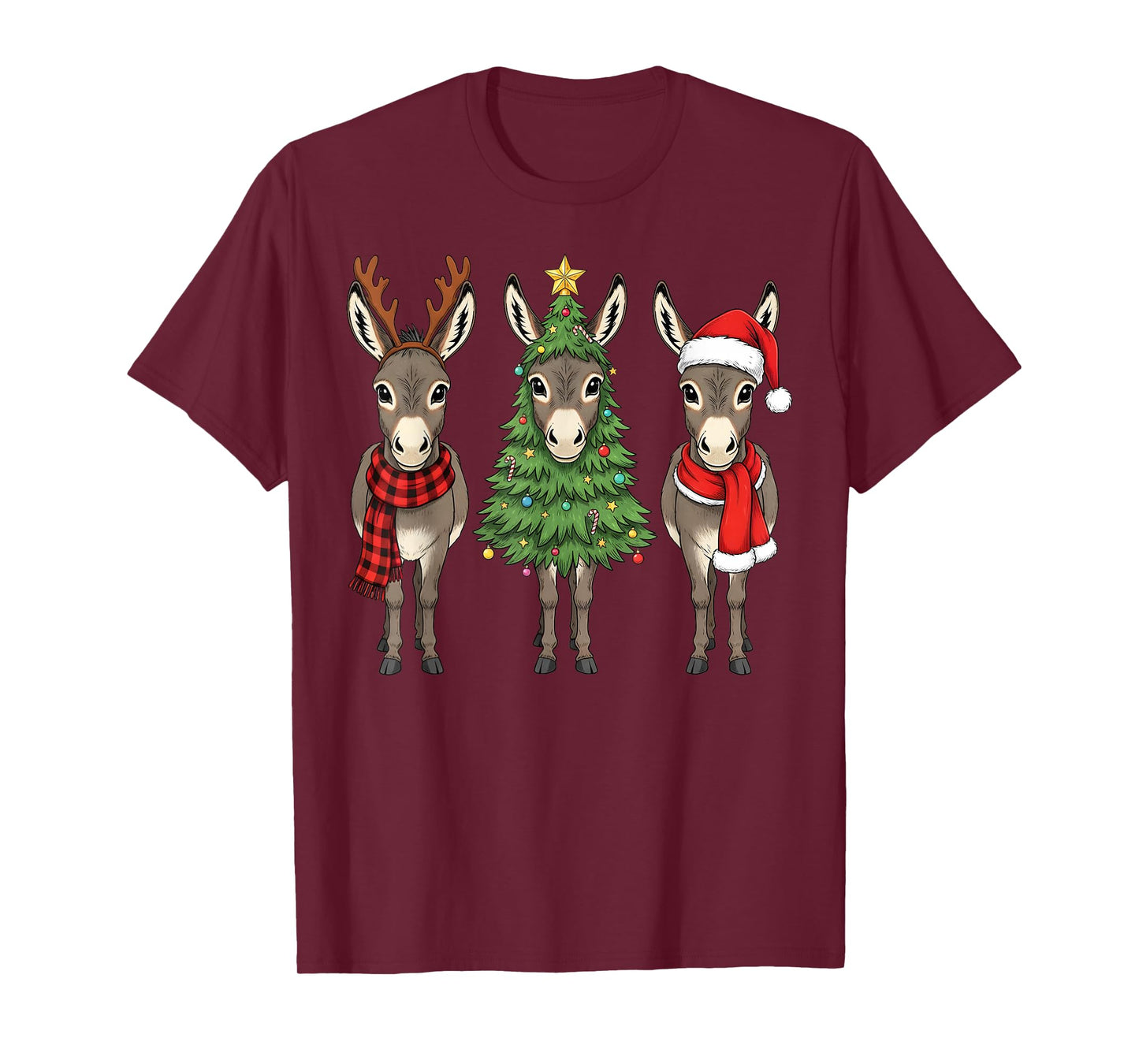 Retro Christmas Donkey Santa Reindeer Farm Animal T-Shirt