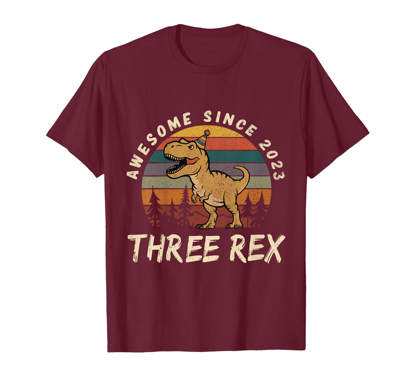 Kids Three rex 3rd Birthday Dinosaur 3 Year Old Boys Born 2023 T-Shirt