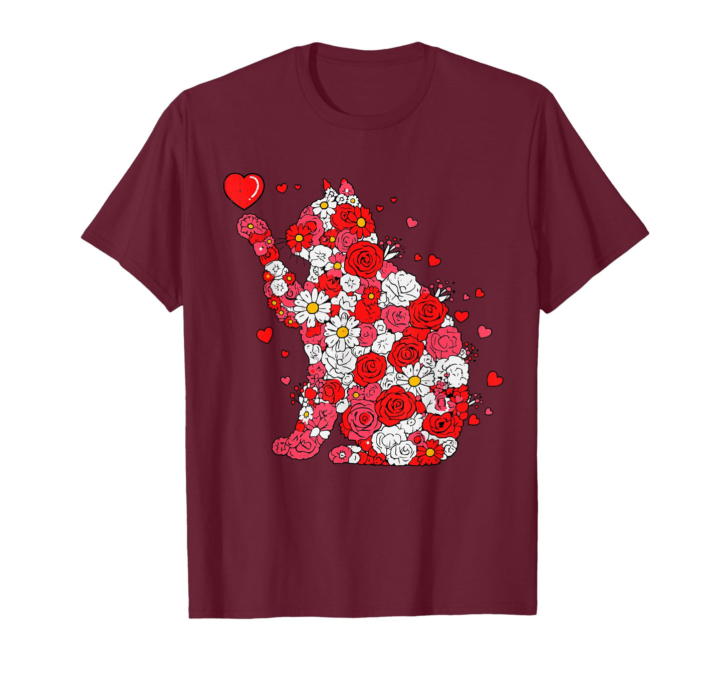 Floral Cat Heart Valentines Day Meow Kitty Kitten Cat Lover T-Shirt
