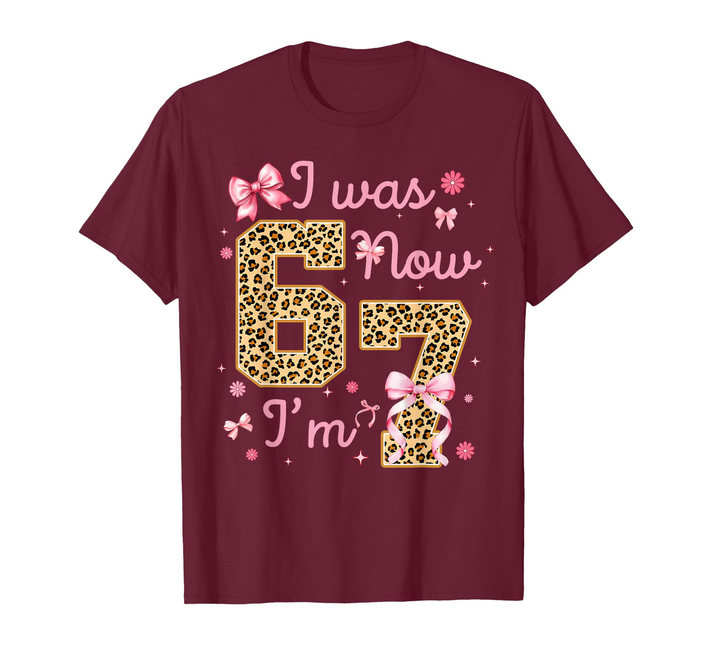 Kids I was 6 Now I'm 7 Leopard Coquette Bow Birthday Girl T-Shirt