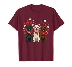 Three Labrador Retriever Valentines Dog Lover Heart T-Shirt