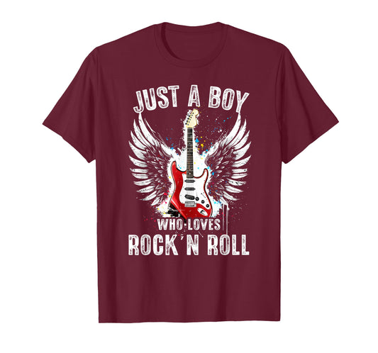 Just A Boy Who Loves Rock and Roll Rock Band Guitar Concert T-Shirt