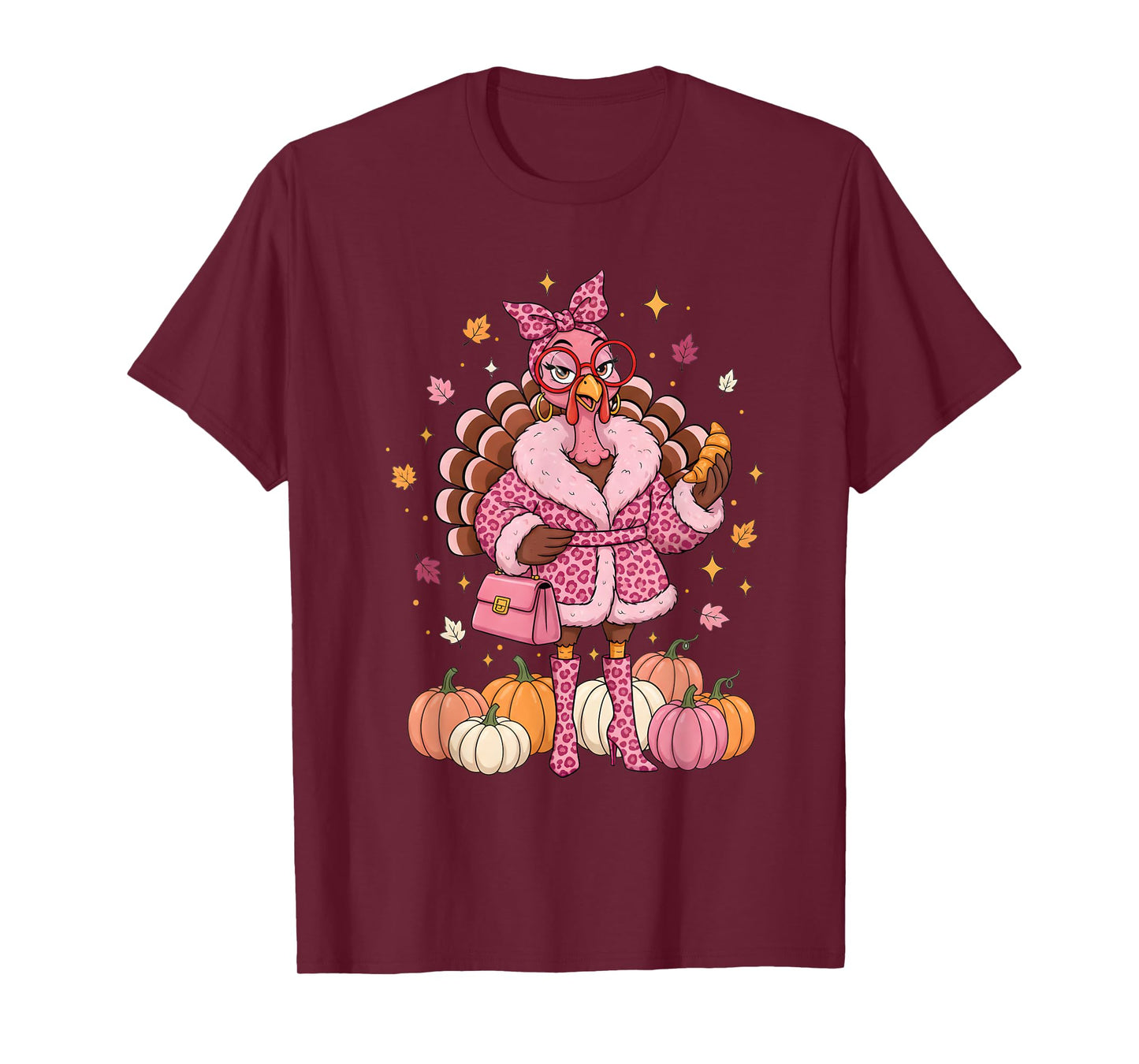 Thanksgiving Turkey Pink Retro Fall Fashion Queen T-Shirt