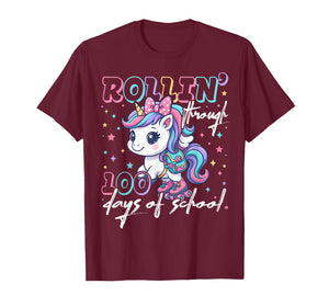 100 Days of School Unicorn 100th Day Roller Skating Girly T-Shirt