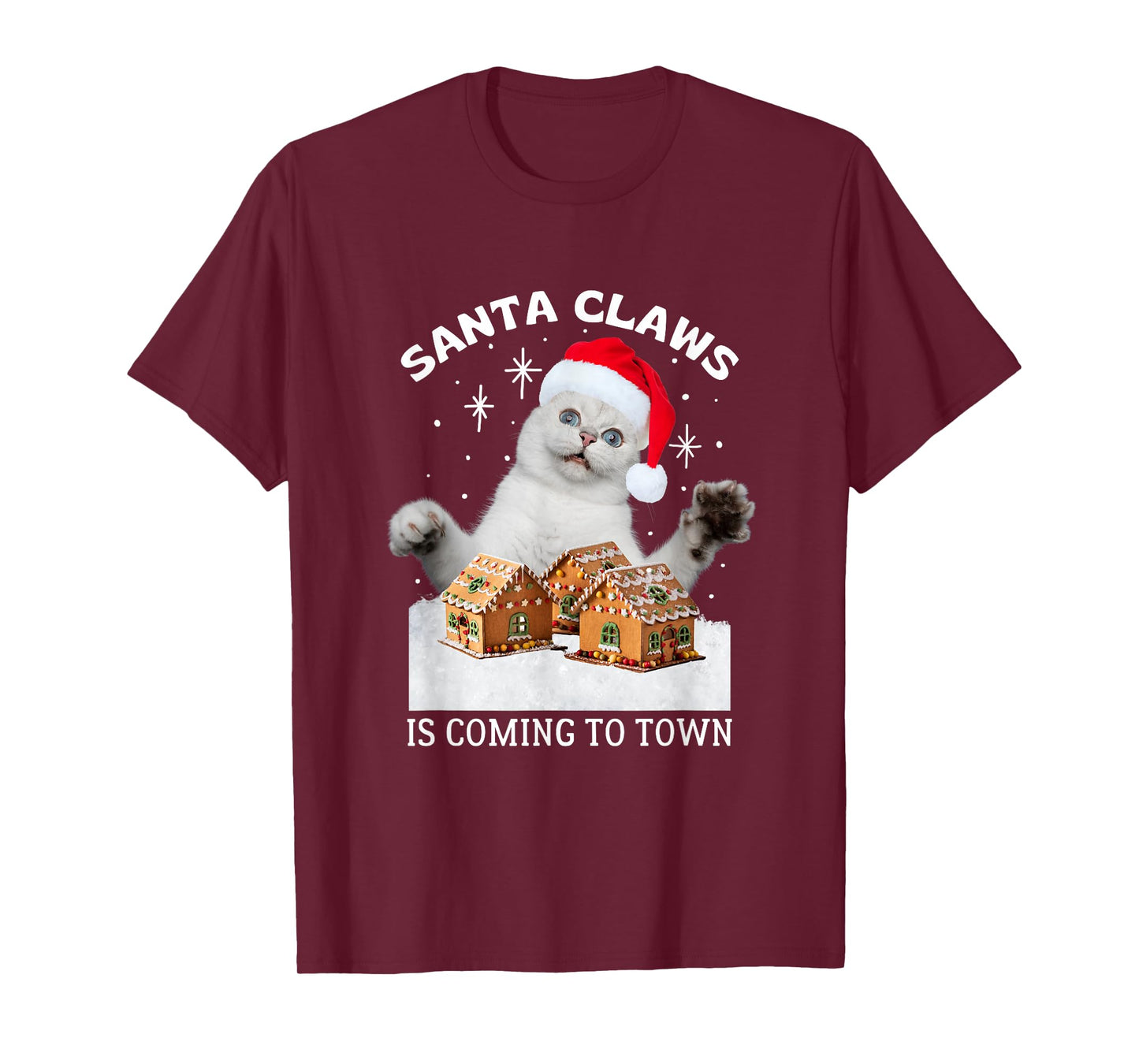 Santa Claws Coming to Town Christmas Cat Funny Ugly Sweater T-Shirt