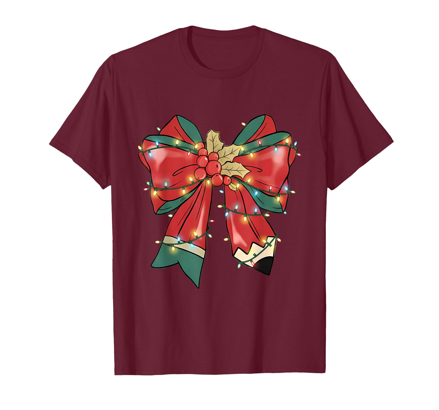 Teacher Christmas Bow Coquette Pencil Xmas Men Women Kids T-Shirt