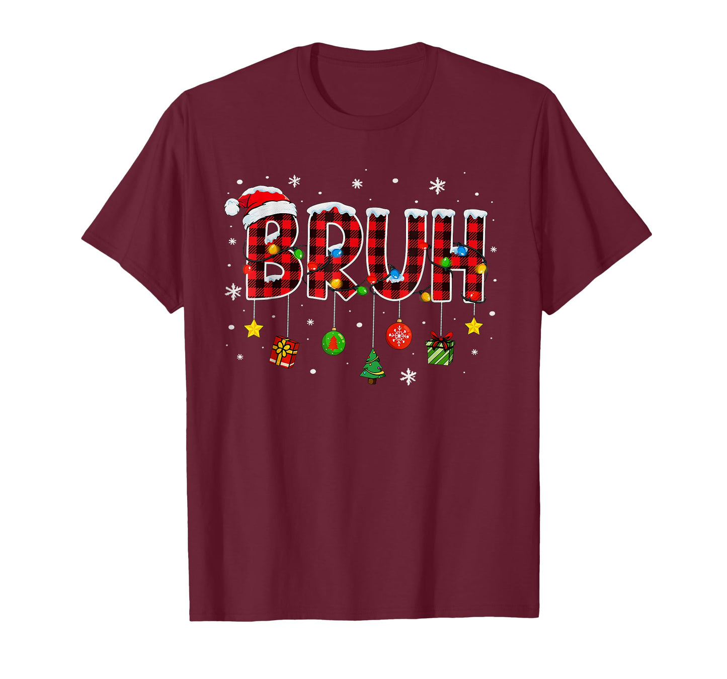 Bruh Funny Christmas Plaid Teens Boys Kids Xmas Pajamas T-Shirt