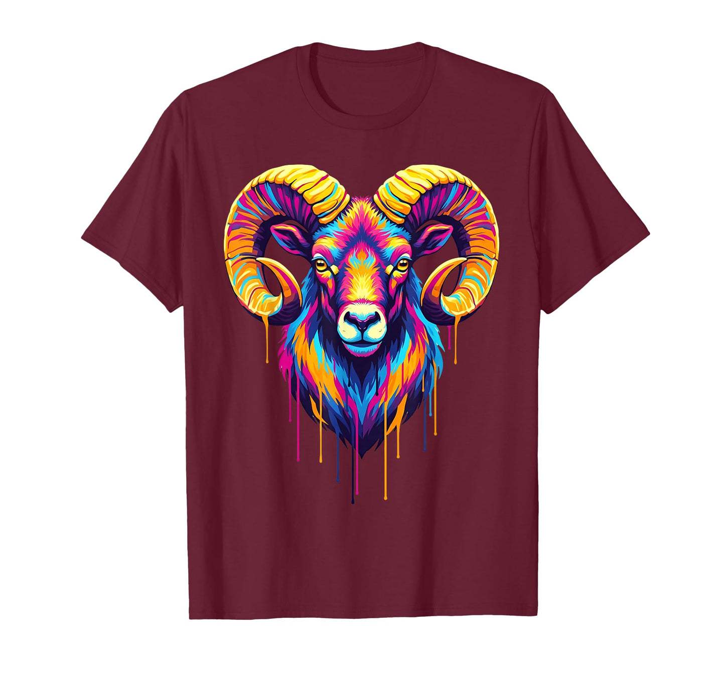 Colourful Cool Ram Head in Vivid Shades Artistic Designed T-Shirt