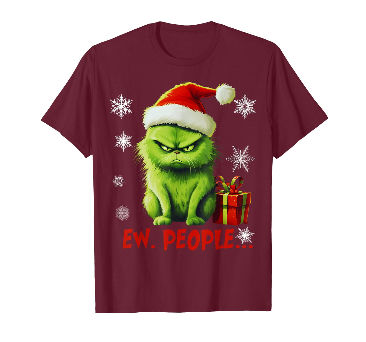 Cat Ew People Funny Christmas Meowy Xmas Gift Santa Hat Y2K T-Shirt