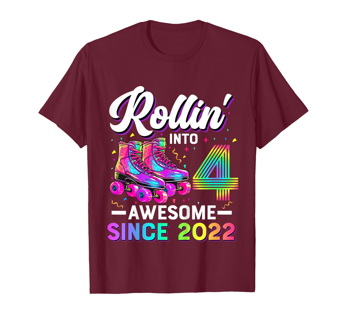 Kids 4th Birthday Shirt Girl Four 4 Year Old Roller Skate Skating T-Shirt