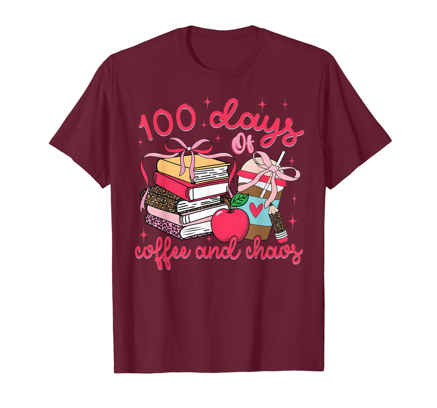 100 Days of Coffee and Chaos Coquette Bow Teachers Student T-Shirt