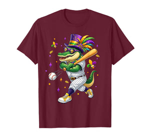 Baseball Player Mardi Gras Alligator Carnival Costume Beads T-Shirt