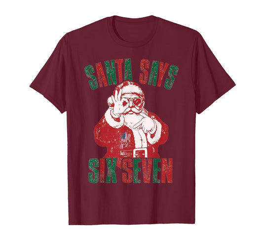 Funny Retro Santa Says Six Seven Christmas T-Shirt