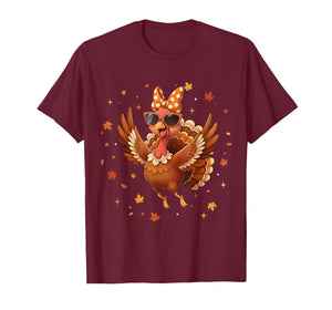 Funny Thanksgiving Fall Happy Turkey Dancing Coquette Bow T-Shirt