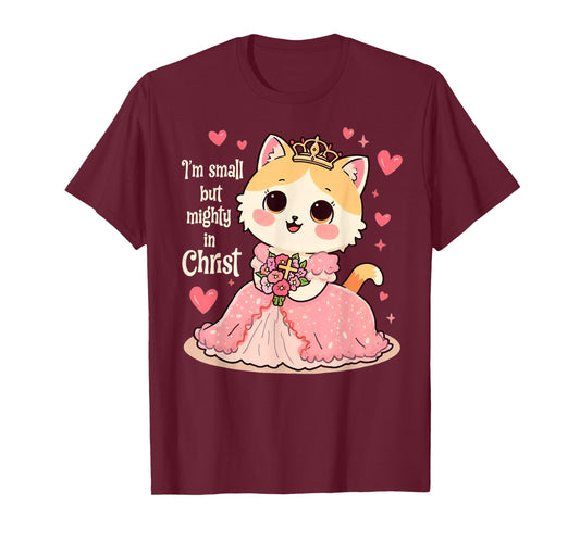 Christian Kids I Am Small But Mighty in Christ Cute Cat T-Shirt