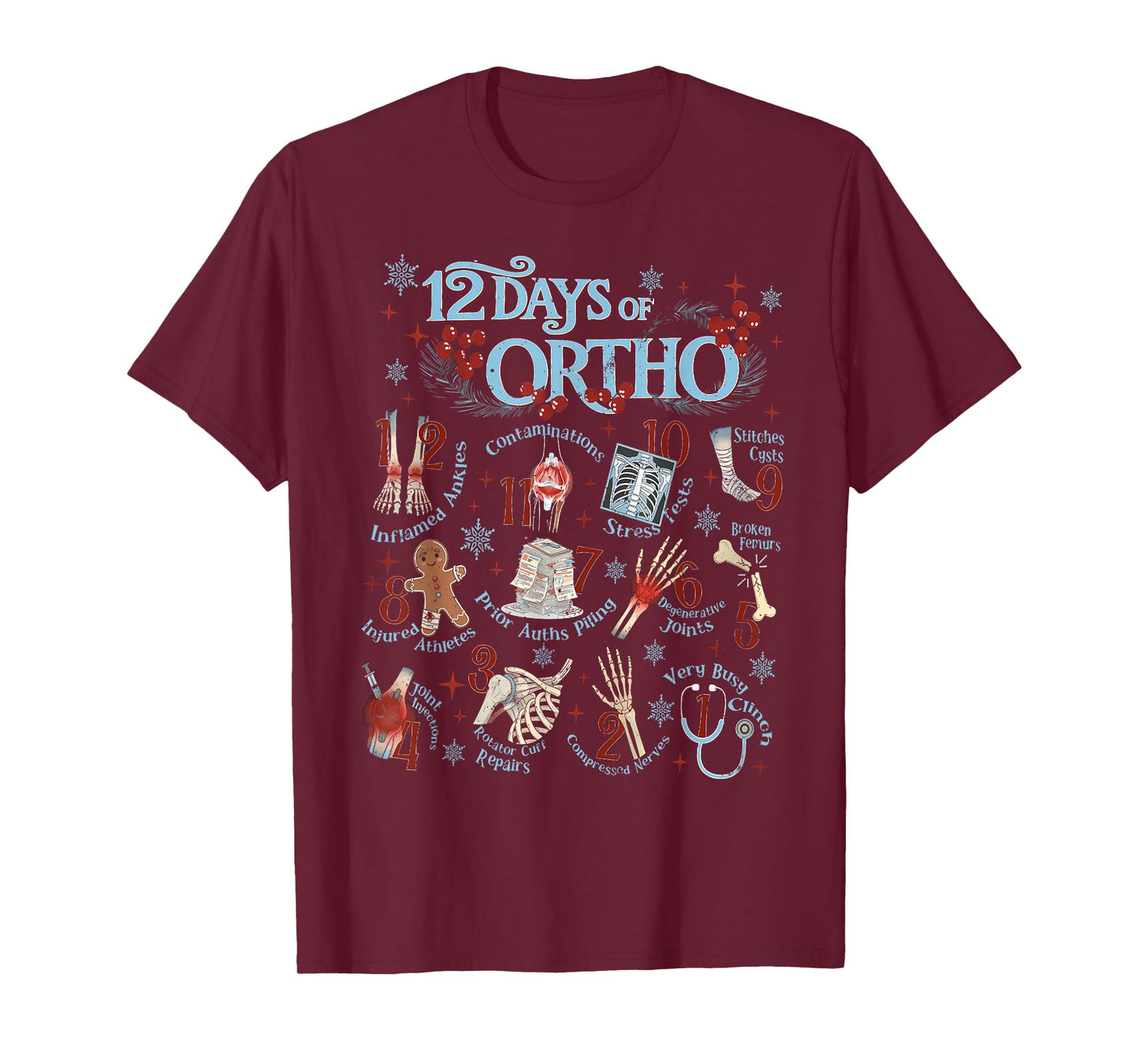 Retro Christmas Orthopedic 12 Days of Ortho Ortho Nurse Team T-Shirt