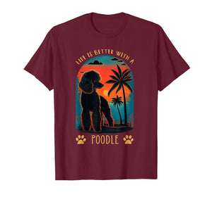 Life is Better with A Poodle Sunset Beach Retro Dog Gift T-Shirt