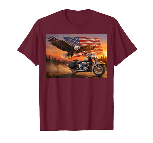 American Flag Motorcycle USA Flag Biker Retro T-Shirt