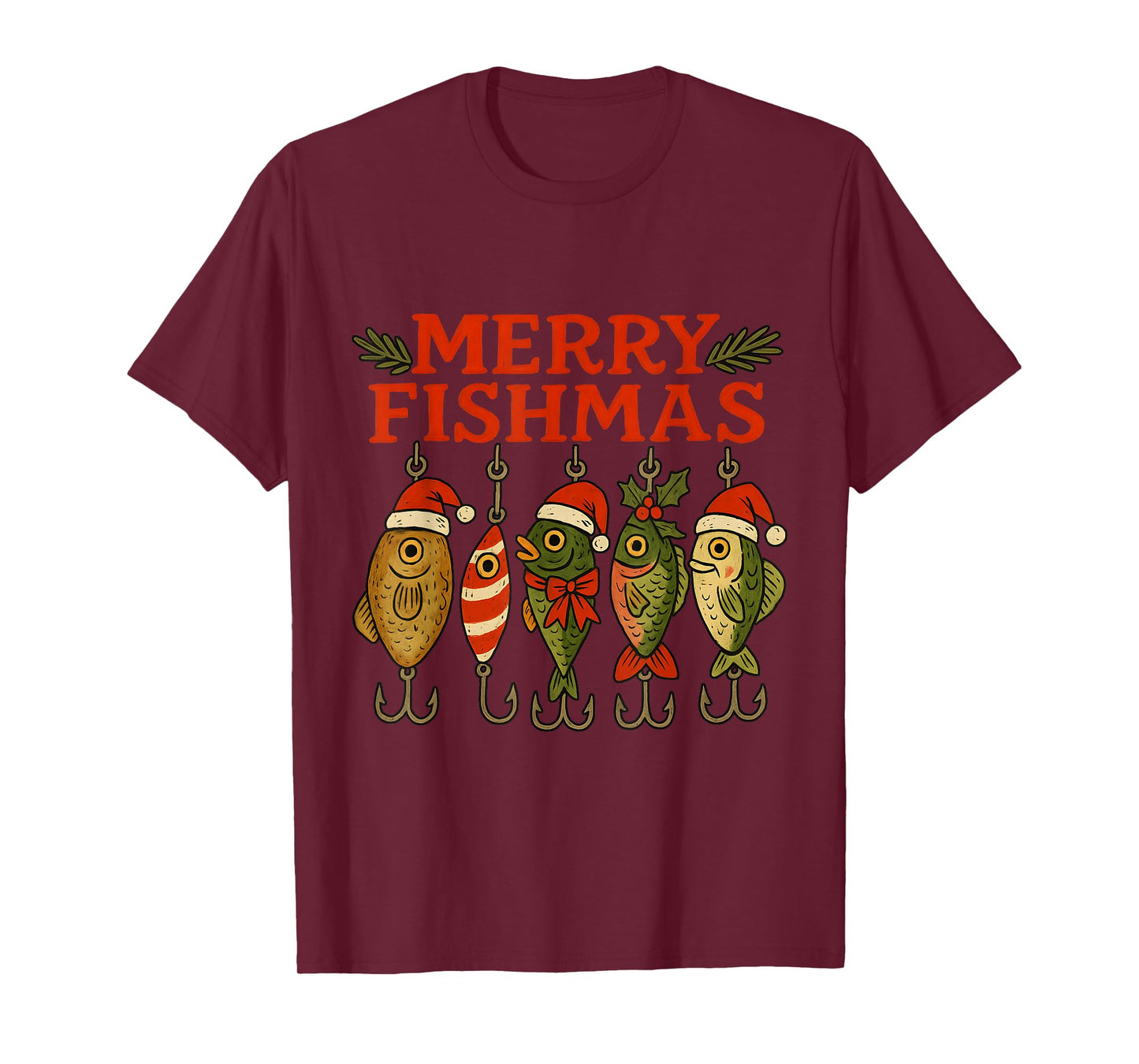 Merry Fishmas Funny Fishing Christmas Holiday Pun Design T-Shirt