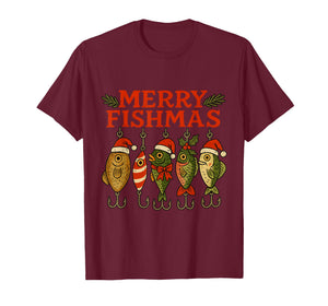 Merry Fishmas Funny Fishing Christmas Holiday Pun Design T-Shirt