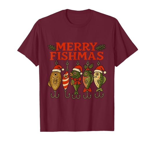 Merry Fishmas Funny Fishing Christmas Holiday Pun Design T-Shirt