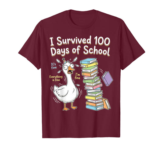 I Survived 100 Days of School Funny Goose 100th Day Teacher T-Shirt
