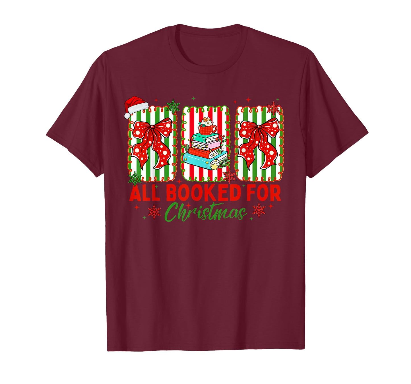 All Booked for Christmas Book Readers Retro Xmas Teachers T-Shirt