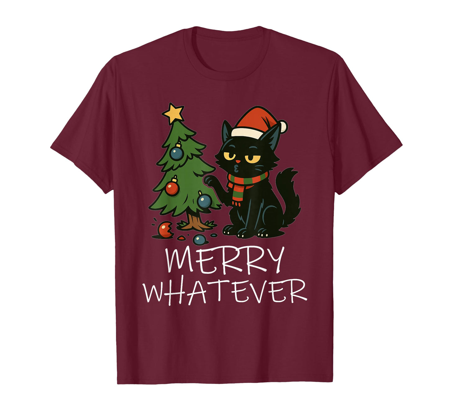 Funny Christmas Cat Tee, Grumpy Holiday Humor for Cat-Merry T-Shirt