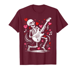 Funny Valentine Skeleton Playing Guitar Rock and Roll T-Shirt