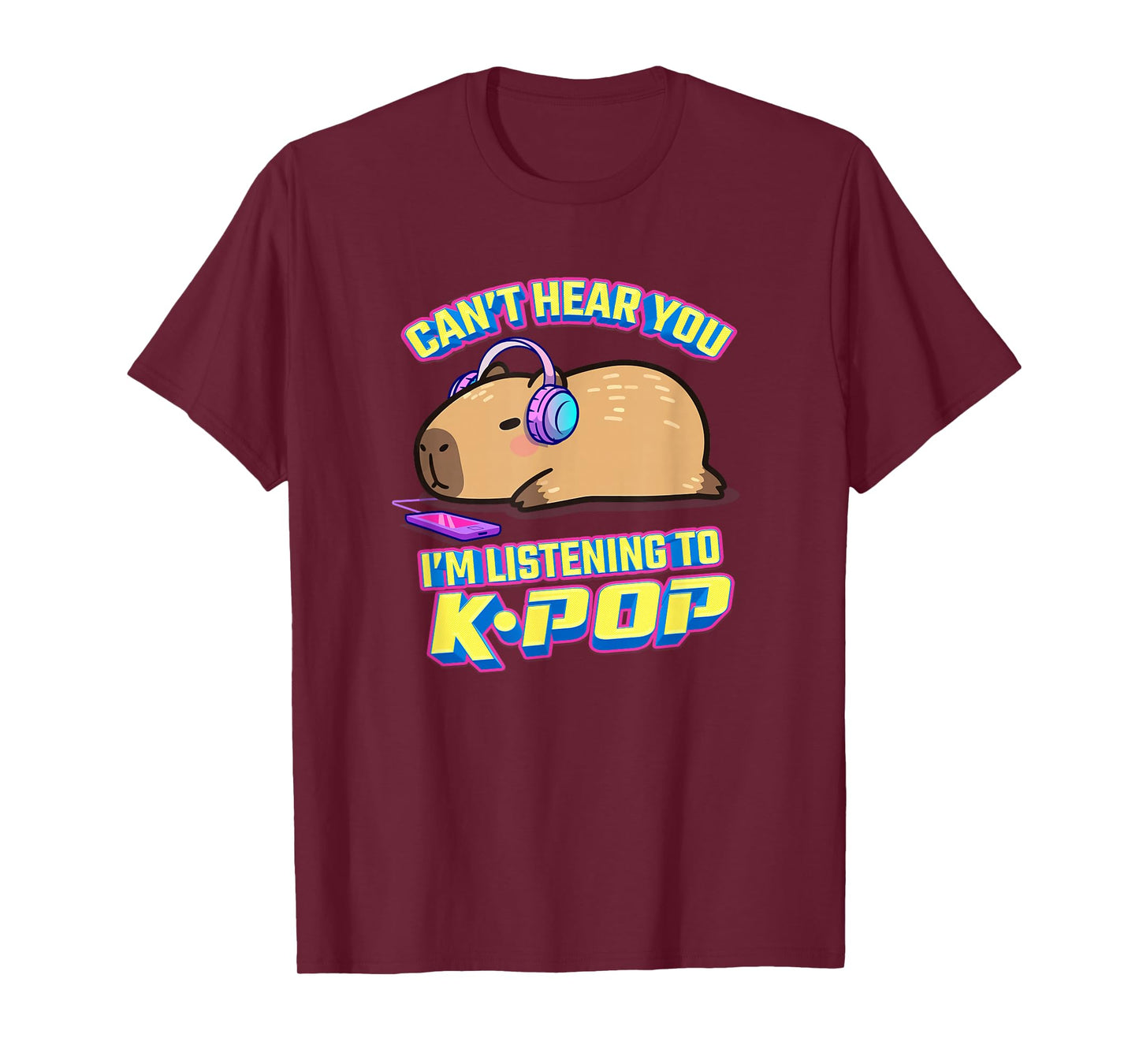 Kawaii Kids Can't Hear You Listening to Kpop Fan Capybara T-Shirt