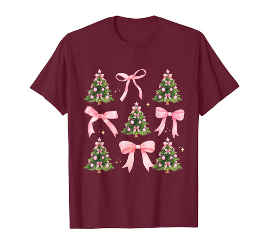 Funny Coquette Bow Christmas Tree Xmas Holiday Womens Girl T-Shirt