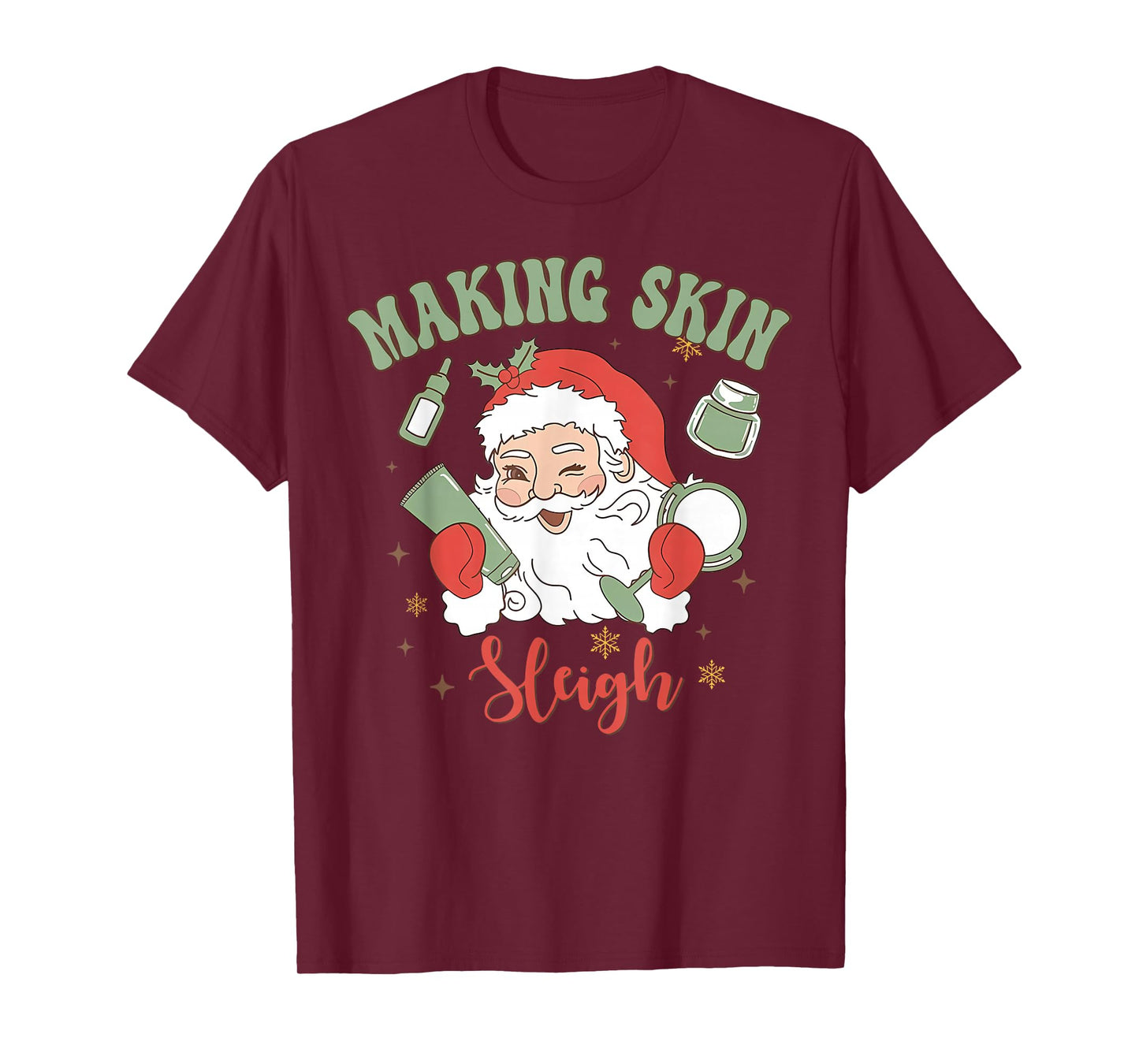 Christmas Esthetician Making Skin Sleigh Santa Makeup Artist T-Shirt