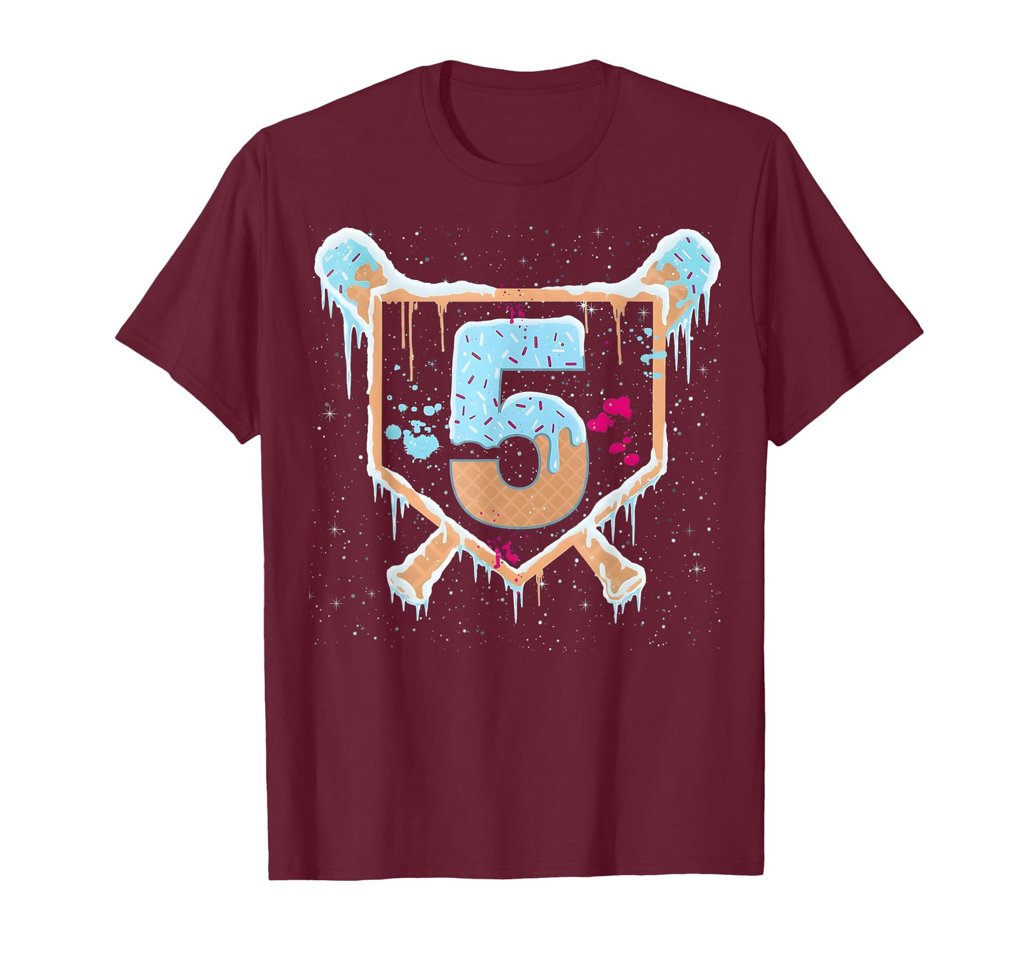 Baseball 5 Year Old Ice Cream Drip 5th Birthday Boy Number 5 T-Shirt