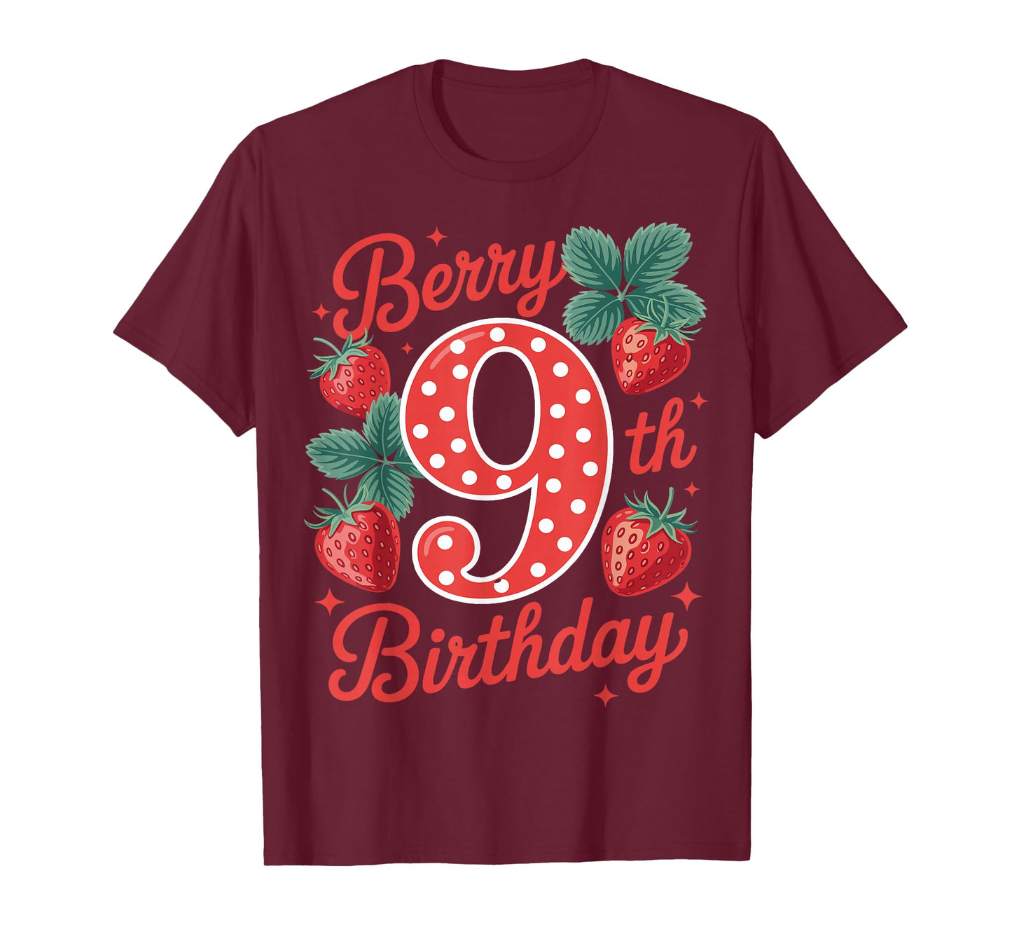 Kids Age 9 Strawberry Fruit Berry 9th Birthday Girl Sweet T-Shirt