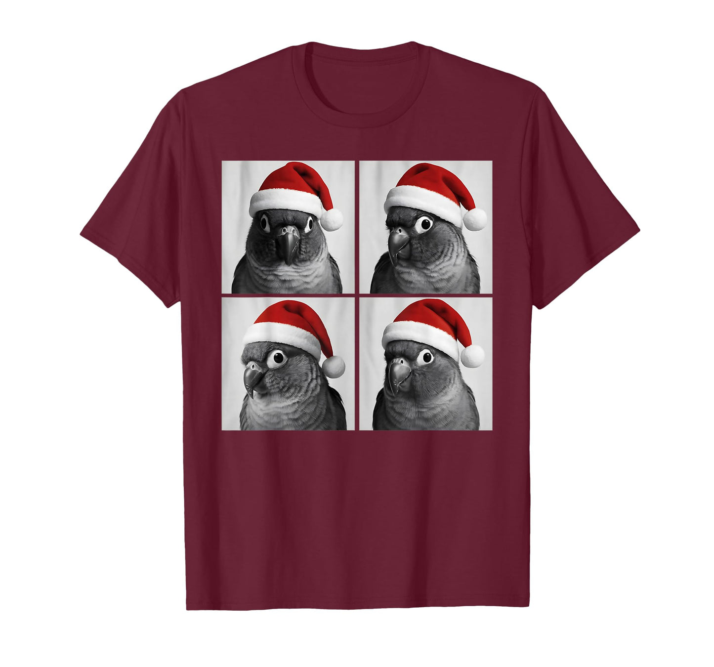 Funny Christmas Green Cheek Conure Santa Photo Booth Parrot T-Shirt