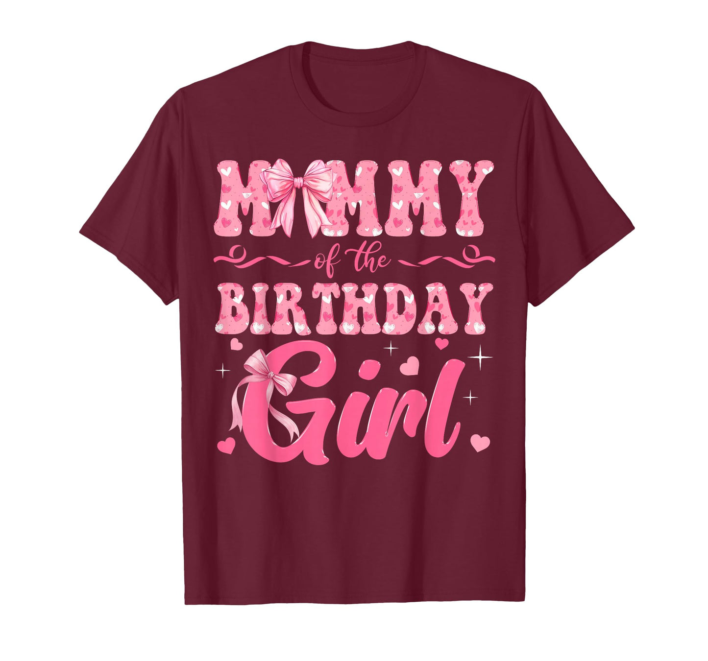 Mommy of The Birthday Girl Family Pink Coquette Bow T-Shirt