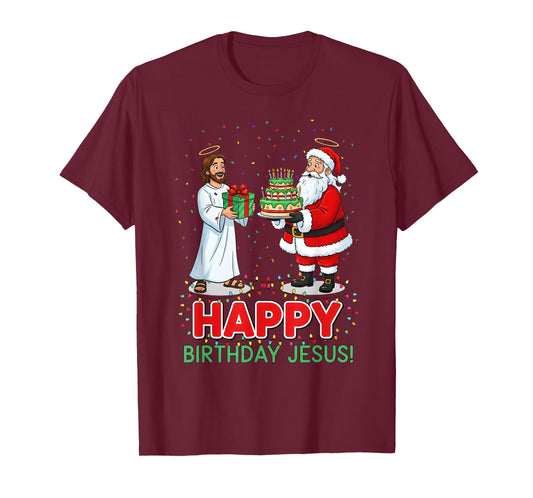 Happy Birthday Jesus Christian Christmas Santa and Jesus Fun T-Shirt