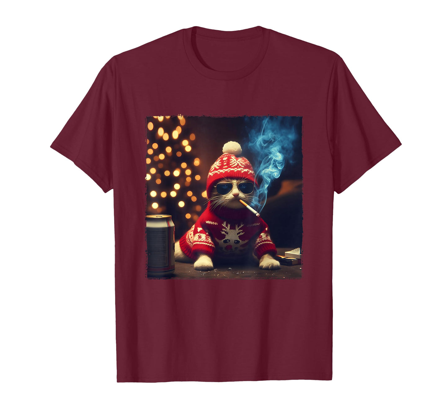 Smoking Cat Santa Hat Kitten Beverage Meme Sweatshirt Jumper T-Shirt