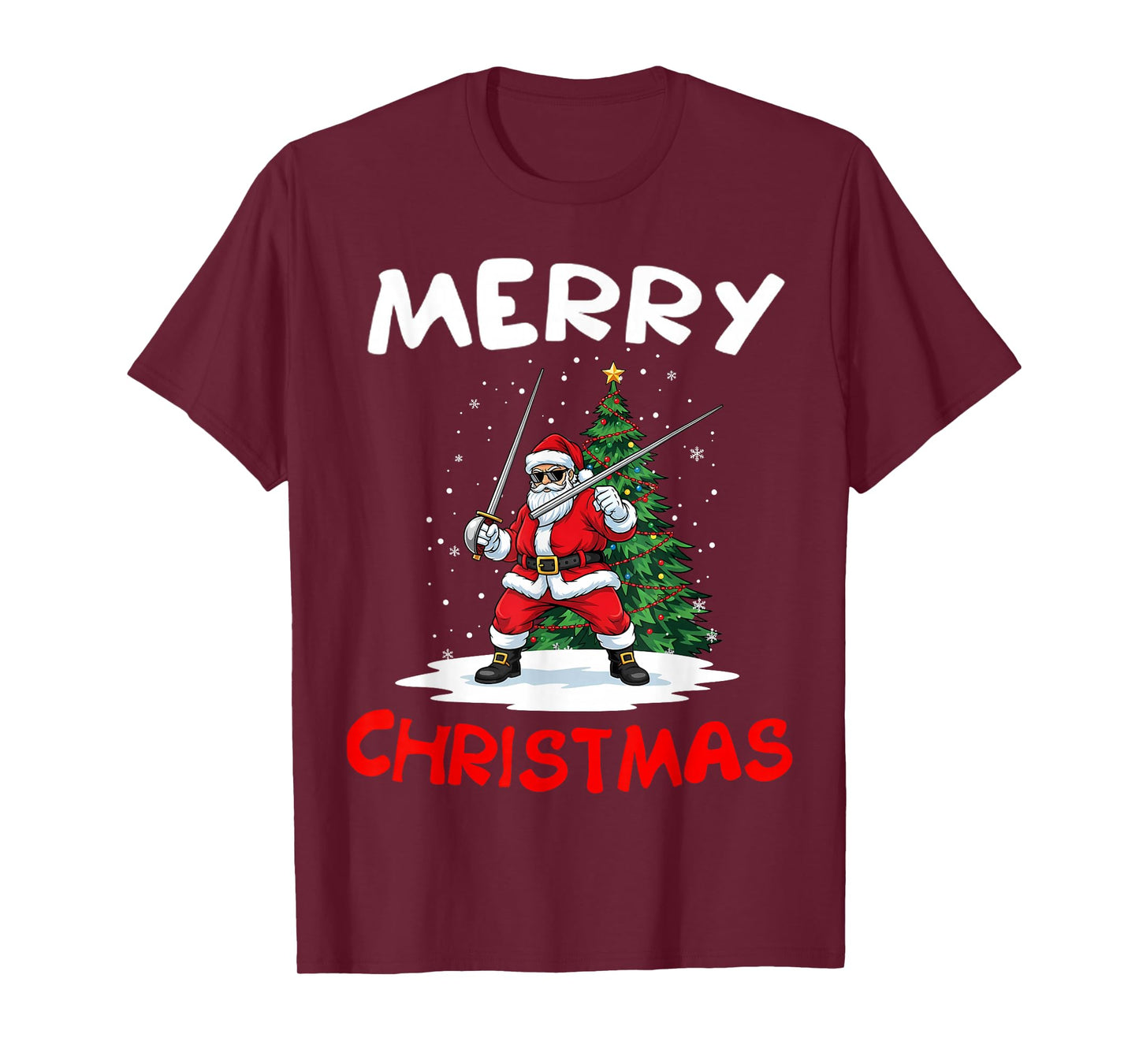 Merry Christmas Santa Playing Fencing Lover T-Shirt