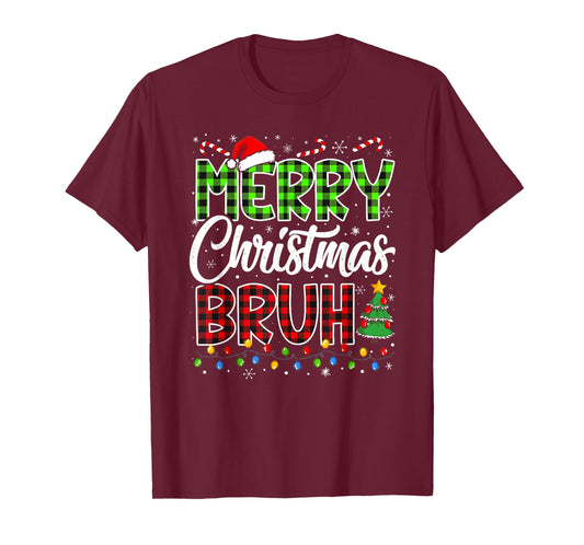 Merry Christmas Bruh Funny Teens Boys Kids Meme Xmas Lights T-Shirt