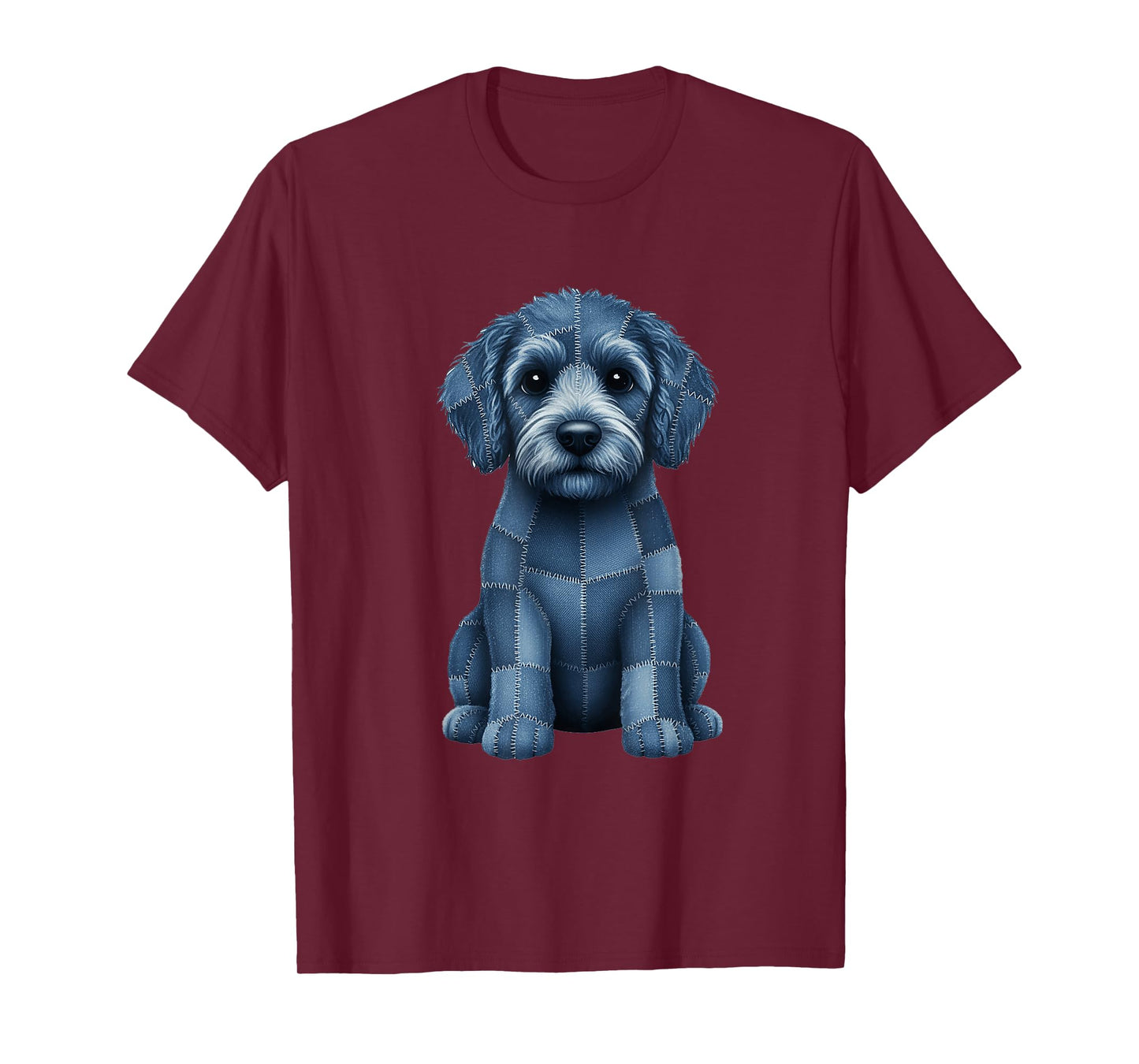 Funny Goldendoodle Dog Blue Denim Patchwork Pattern T-Shirt
