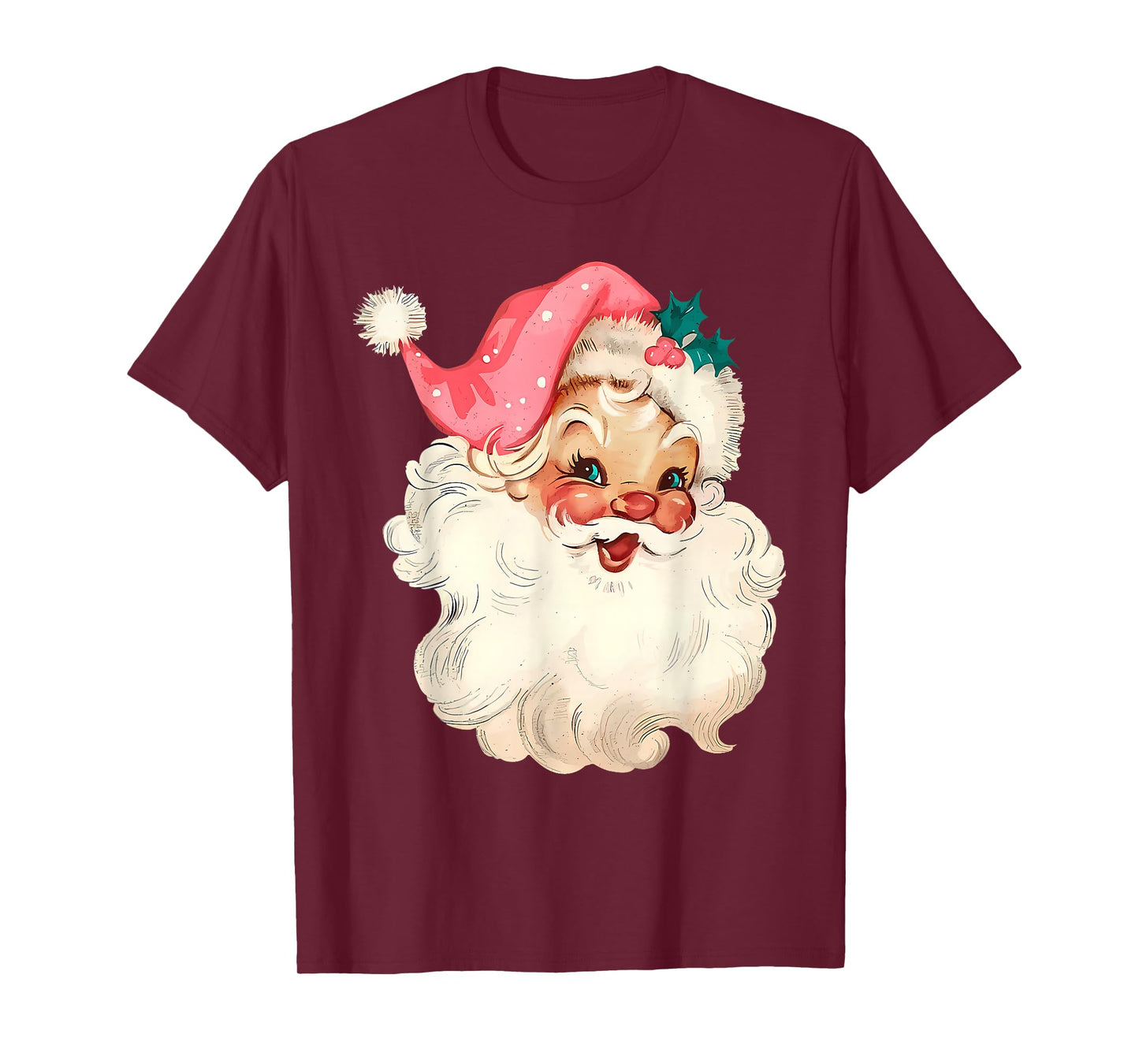 Santa Claus Pink Christmas Face Old Xmas Vintage Pink Santa T-Shirt