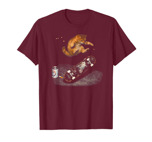 Skateboarding Cat Funny Cat Meme Men Women Kids Matching T-Shirt