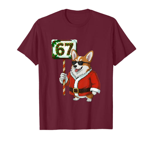 67 Meme Funny Six Seven Christmas Corgi Dog Lover T-Shirt