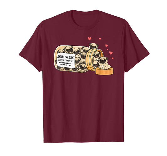 Funny Pug Anti Depressant Mom Dad Kids T-Shirt