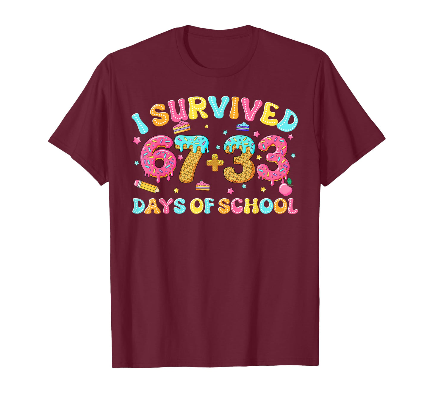 I Survived 67 + 33 Days of School Ice Cream Drip Girl Boy T-Shirt