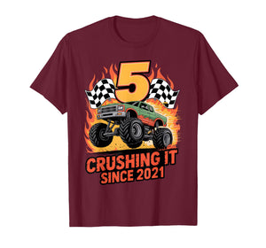Crushing It Since 2021 Monster Truck 5 Year Old Birthday Boy T-Shirt