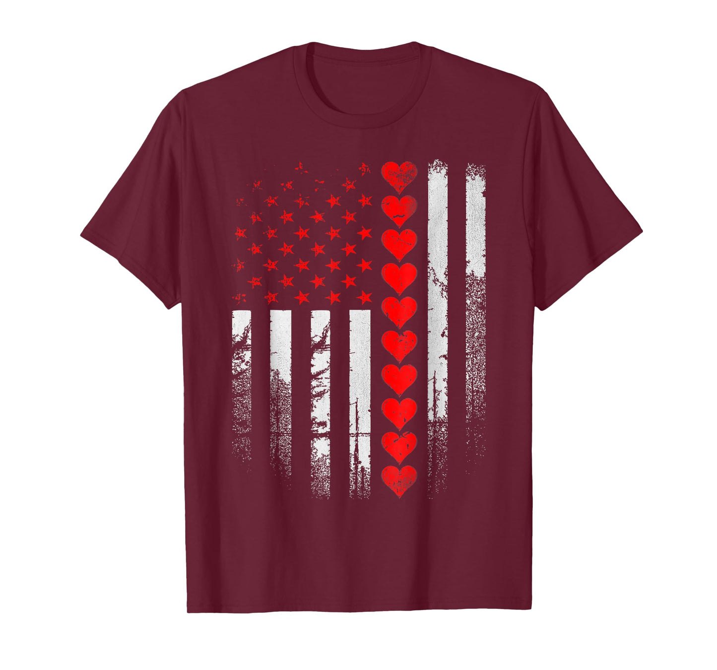 Vintage American Flag Hearts Valentine Mens Boys Kids T-Shirt