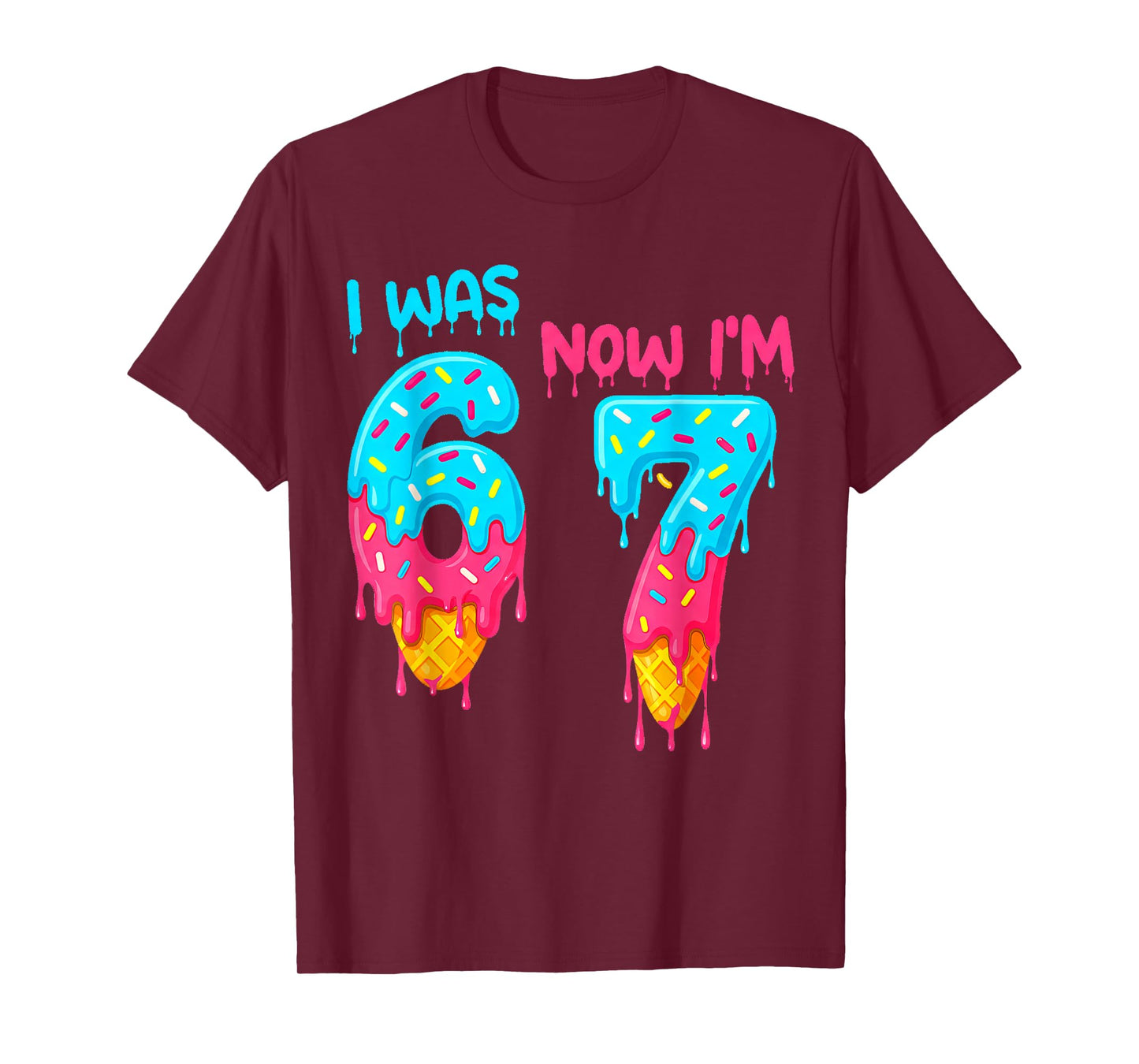I was 6 Now I'm 7 Funny 7th Birthday Kids Ice Cream Drip T-Shirt